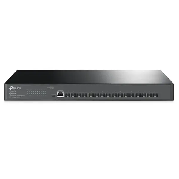 Switch cu 16 porturi SFP+ Gigabit TP-Link TL-SX3016F, 1 port RJ45, 320 Gbps, 238.09 Mpps, 32.000 MAC, Omada SDN, cu management