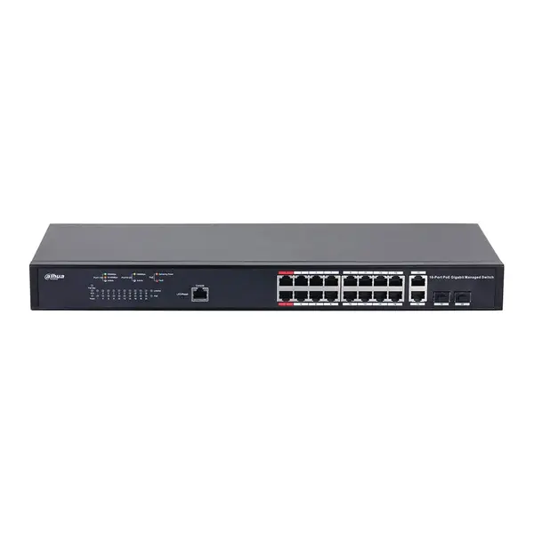 Switch cu 18 porturi Dahua PFS4218-16GT-130, MAC 16K, 56 Gbps, cu management, PoE