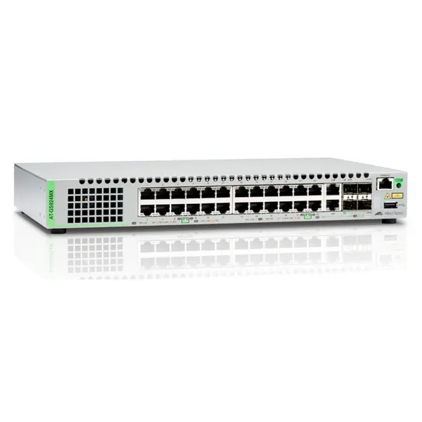 Switch cu 24 porturi Allied Telesis AT-GS924MX-50, 92 Gbps, 68.44 Mpps, 16.000 MAC, 2 porturi cupru SFP, 2 sloturi SFP/SFP+, cu management