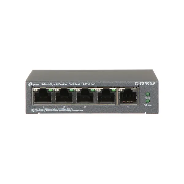 Switch cu 5 porturi Gigabit TP-Link TL-SG1005LP, 4 porturi PoE+, 10/100/1000 Mbps, fara management