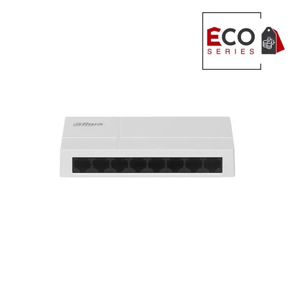 Switch cu 8 porturi Dahua Eco Series PFS3008-8GT-L-V2, 2000 MAC, 16 Gbit, fara management