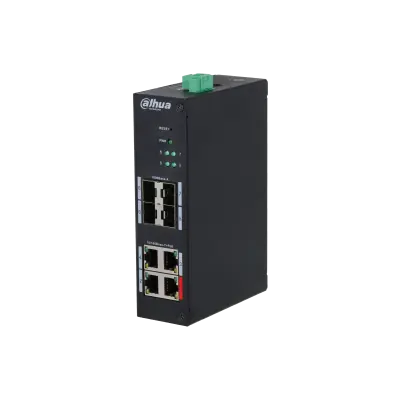 Switch cu 8 porturi Dahua HS4408-4ET-96, 4 porturi PoE 10/100 Mbps, 4 porturi SFP 1000 Mbps, PoE Watchdog, Hardened Switch