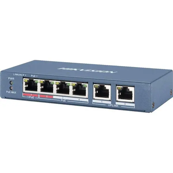 Switch cu management 4 porturi PoE Hikvision - DS-3E1106HP-EI