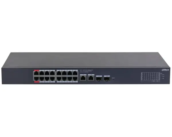 Switch Dahua CS4220-16GT-135, 20 porturi, 16x PoE, 2x RJ45 Gb uplink, 2x SFP Gb uplink, 135W, management, Watchdog, CS4220-16GT-135