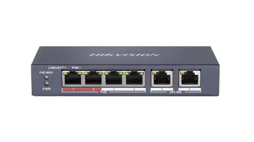 Switch Hikvision DS-3E0106P-E/M(B), 4 porturi, PoE