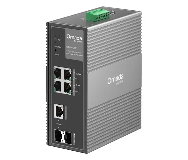 Switch Omada Tp-Link IES206GPP, 6 porturi Gigabit, 1 port PoE++, 3x port PoE+, 1 port SFP/RJ45, 1 port SFP, 120W