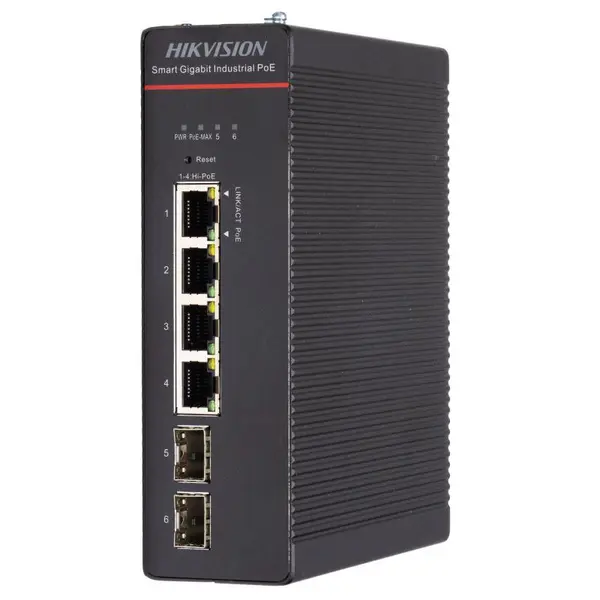 Switch pentru mediu industrial Hikvision DS-3T1506HP-SI-4P2F, 4 porturi, PoE