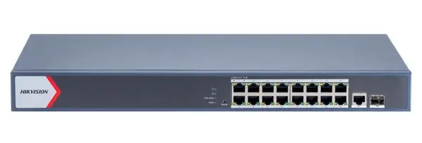 Switch PoE 16 porturi Hikvision DS-3E1518P-EIV2, putere PoE 230W, transmisie PoE 300m