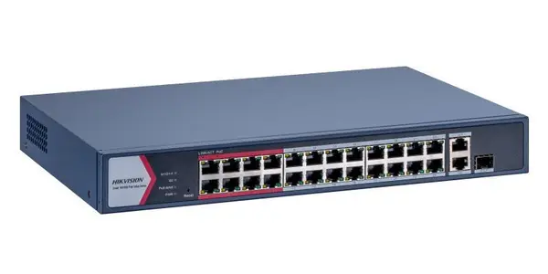Switch PoE, 24 porturi, Hikvision DS-3E1326P-EI/M, 30W per port, 230W putere totala PoE, 6kV