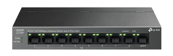 Switch PoE 9 porturi Tp-Link LS109P, 8x porturi PoE+, 1x port RJ45 10/100Mbps, max 63W, fara management