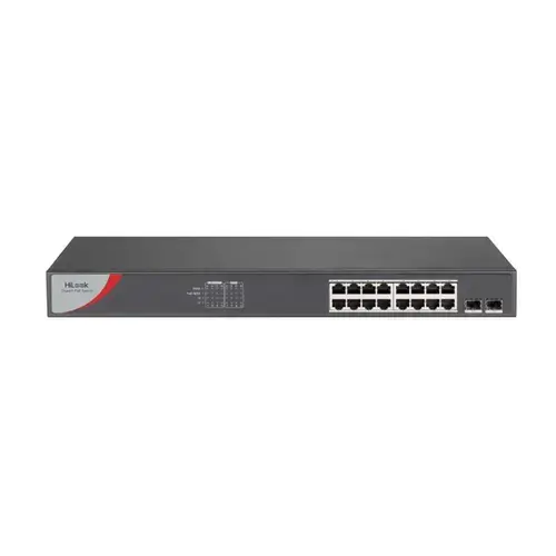Switch PoE cu 16 porturi HikVision HiLook NS-0518P-125, 10/100/1000 Mbps, 36 Gbps, 26.79 Mpps, MAC 8K, fara management