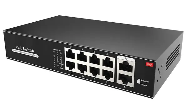 Switch PoE+, cu 8 + 2 porturi 100 Mbps, PoE/QOS/VLAN/CCTV, 100W, Safer SW1008POE-100-E