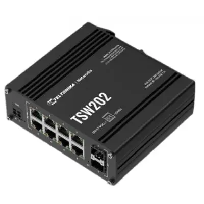 Switch PoE Ethernet, Teltonika TSW202000000, administrabil, 10 porturi, montare sina DIN