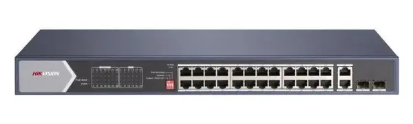 Switch PoE Hikvision DS-3E0528HP-E, 24 porturi Gigabit, 2x SFP, 2x uplink RJ45, 90W, protectie 6kV