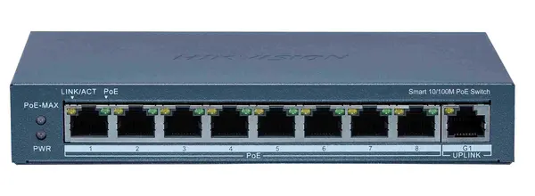 Switch PoE Hikvision DS-3E1309P-EI(B), 8 porturi 10/100m PoE, 1 port RJ45, putere PoE 110W
