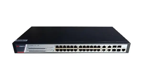 Switch PoE Hikvision DS-3E2528P, 24 porturi, cu management, 17W, Budget putere PoE 370W