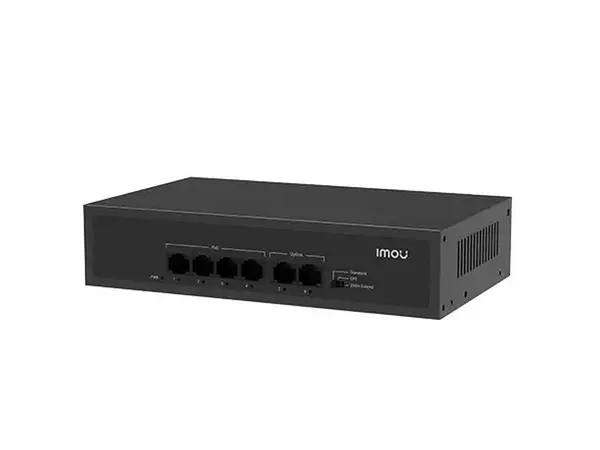 Switch PoE Imou SF106P, 4 porturi PoE, 2 porturi uplink, buget 45W, mod extins 250m, protectie 4kV, SF106P