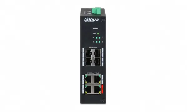 Switch PoE industrial Dahua HS4408-4ET-96, 8 porturi 4 PoE 10/100 Mbps, 4 SFP 1000 Mbps uplink, Managed, Hi-PoE, Layer 2