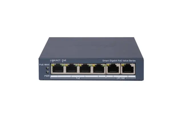 Switch PoE smart managed Hikvision 4 porturi Gigabit PoE 45W 2x RJ45 Gigabit VLAN PoE Watchdog DS-3E1506P-EI-M