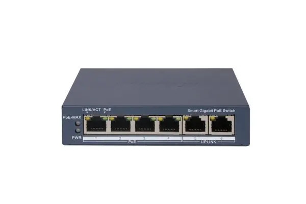Switch PoE smart managed Hikvision 4 porturi Gigabit PoE 60W 2x RJ45 Gigabit VLAN PoE Watchdog DS-3E1506P-EI