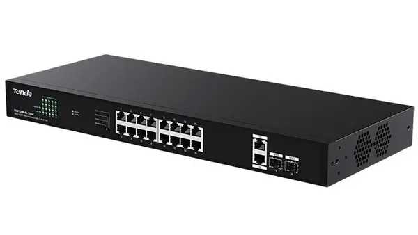 Switch PoE+ Tenda TND-TEG1120P-16-150W, 20 porturi, fara management, 18x porturi GE, 2x porturi SFP, 135W, protectie 6KV, mod Extend 250m