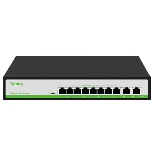 Switch PoE Tiandy, 8 porturi Gigabit PoE , 110W, 20Gbps, 802.3af/at, VLAN/Extend, montaj desktop