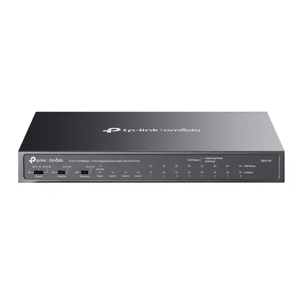 Switch PoE TP-Link Omada, 8 Porturi PoE 10/100 Mbps + 3 Porturi Gigabit, DS111P