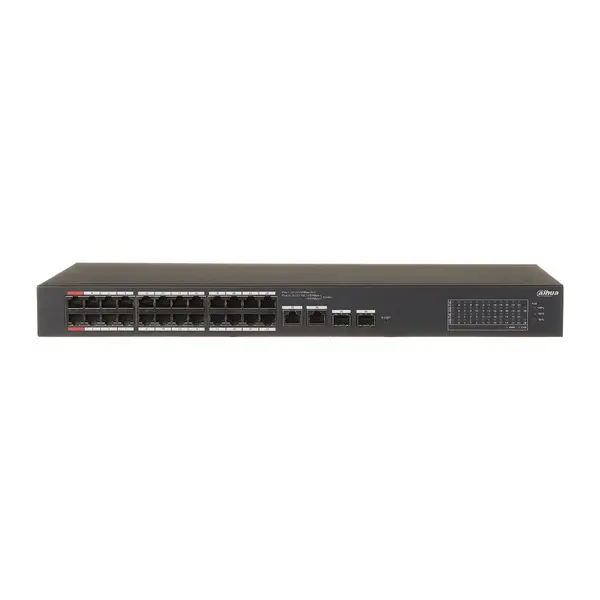 Switch rackabil cu 28 porturi Dahua CS4228-24GT-375, 24 porturi PoE, 2 porturi SFP, 2 porturi RJ-45 uplink , PoE Watchdog, Cloud Management