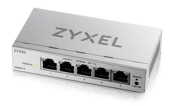 Switch retea Gigabit Zyxel GS1200-5V3-EU0101F, 5 porturi, cu management web, VLAN, QoS, fara ventilator