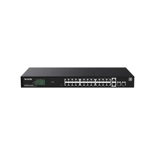 Switch retea PoE+ Tenda TND-TEG2228P-24-410W, 24 porturi PoE+, 370W, 2 SFP, Gigabit, protectie 6KV, management cloud
