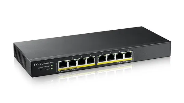 Switch retea PoE Zyxel GS1915-8EP-EU0101F, 8 porturi Gigabit, PoE+ 60W, management inteligent L2, NebulaFlex