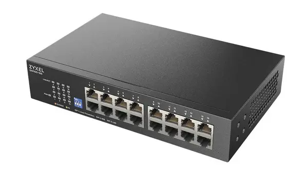 Switch retea Zyxel GS1100-16S-EU0101F, 16 porturi Gigabit, fara management, 32Gbps, fara ventilator, montare in rack sau pe perete