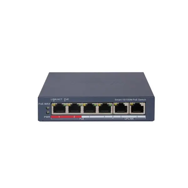 Switch smart cu 6 porturi Hikvision DS-3E1106P-EI, 14 Gbps, 10.42 Mpps, PoE, 2000 MAC, 60W, cu management