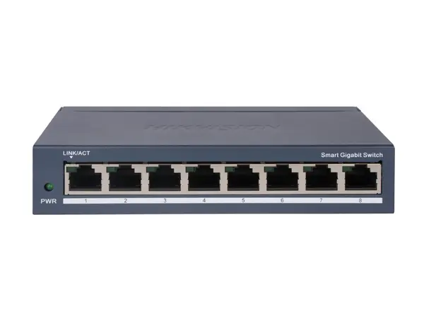 Switch Smart Gigabit Hikvision, 8 porturi RJ45, VLAN, STP, Smart Managed, metalic, DS-3E1508-EIV2