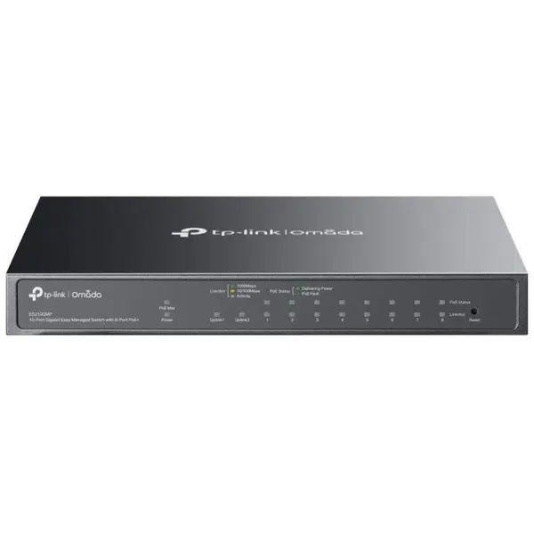 Switch Tp-Link Omada ES210GMP, 10 porturi, 8 xPoE+ RJ45, 123W, cu management, VLAN