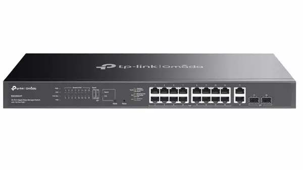 Switch Tp-Link Omada ES220GMP, 20 porturi, 16x Gb RJ45 PoE+, 2x GbRJ45, 2x Gb SFP, 250W, cu management, 250m, metalic, montare in rack