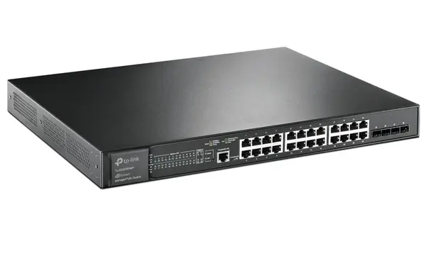 Switch Tp-link TL-SG3428XMP 29 porturi, 24x Gigabit PoE+, 4x SFP+ 10GE, 1x RJ45 consola, 384W, Management L2+, montare in rack