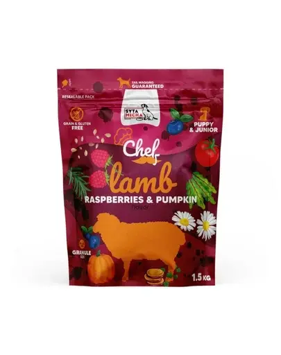 SYTA MICHA Chef Junior cu miel, zmeură și dovleac 1,5 kg hrană uscată pentru căței