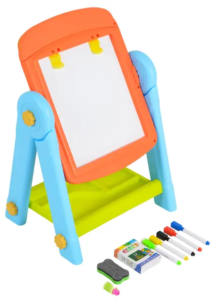Tabla de desenat Yuan Toys - dublă față, cu accesorii, portocalie