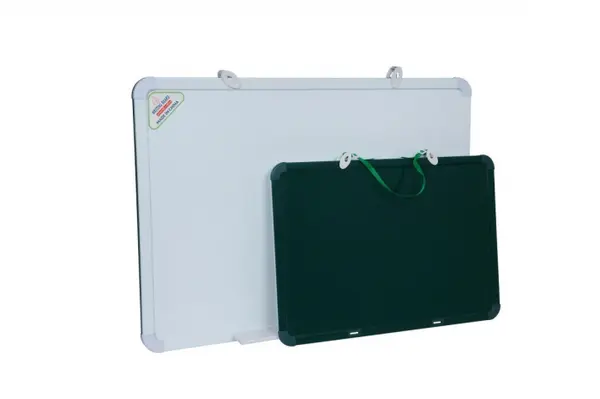 Tabla magnetica cu 2 fete,rama aluminiu,alb-verde,48x33cm