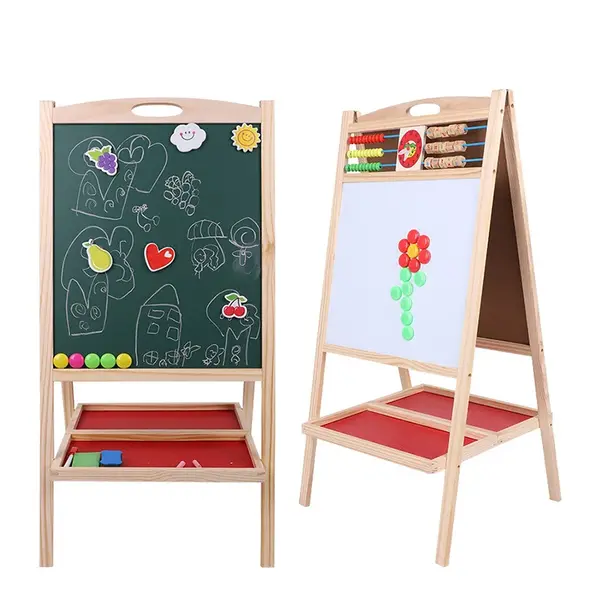 Tabla Montessori sevalet din lemn cu 2 suprafete - scris si desen 85cm - 3 ani+