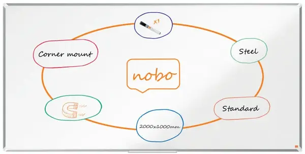 Tabla NOBO Premium Plus, otel lacuit, 200x100 cm, magnetica, include marker si tavita, alb Tabla NOBO Premium Plus, otel lacuit, 200x100 cm, magnetica, include marker si tavita, alb