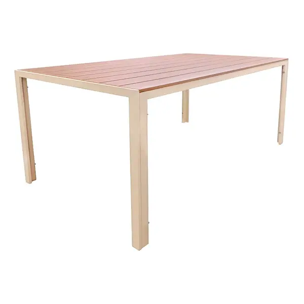 Table Nares pakoworld champagne aluminum plywood in natural shade 140x80x72.5cm Masă Nares pakoworld șampanie aluminiu placaj în nuanță naturală 140x80x72,5 cm