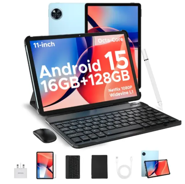 Tableta Doogee U11, VIP, Albastru, 11 HD IPS 90Hz, 16GB RAM (4GB + 12GB extensibili), 128GB ROM, 13MP + 5MP, Android 15, Unisoc T606, 8580mAh, 10W, Deblocare faciala, Wi-Fi 5