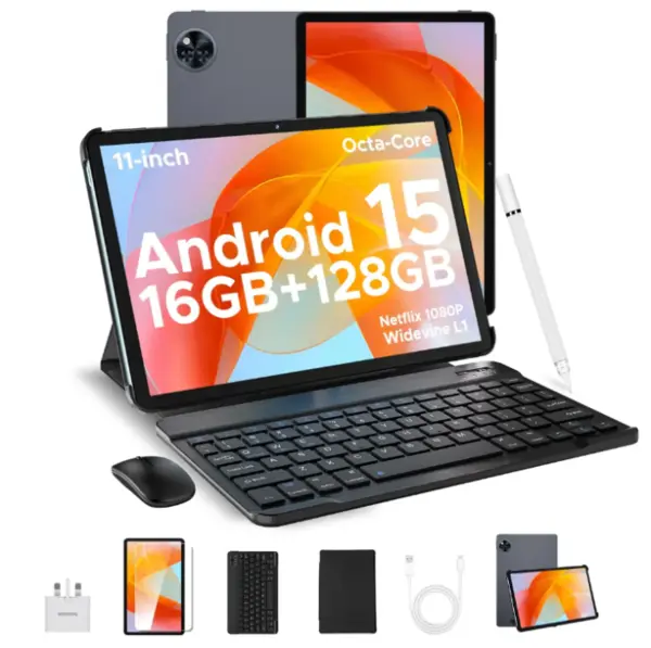 Tableta Doogee U11, VIP, Gri, 11 HD IPS 90Hz, 16GB RAM (4GB + 12GB extensibili), 128GB ROM, 13MP + 5MP, Android 15, Unisoc T606, 8580mAh, 10W, Deblocare faciala, Wi-Fi 5