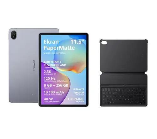 Tableta Huawei MatePad 11.5 PaperMatte 2025, Procesor Qualcomm Snapdragon 7 Gen 1, Ecran IPS 11.5inch, 8GB RAM, 256GB Flash, 13MP, Wi-Fi, Bluetooth, HarmonyOS + Tastatura (Gri)