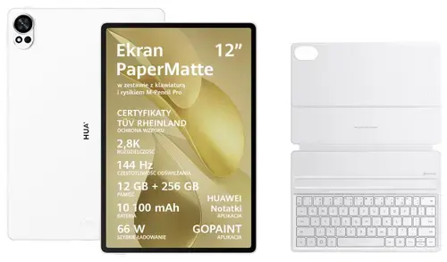 Tableta Huawei MatePad 12X 2025, Procesor Kirin T92B Octa-Core, Ecran LCD PaperMatte 12inch, 12GB RAM, 256GB Flash, Camera 50MP, Wi-Fi, Bluetooth, Harmony OS + Tastatura (Alb)