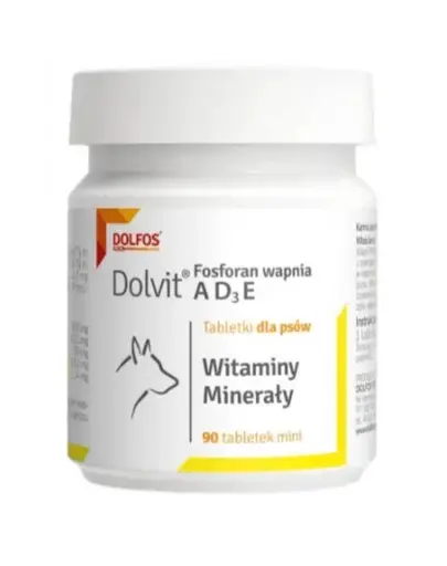 Tablete pentru dezvoltarea oaselor la câini DOLFOS Dolvit 90 tablete cu calciu, fosfor și vitamine AD3E