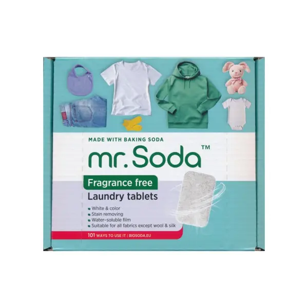 Tablete pentru masina de spalat rufe cu bicarbonat de sodiu 30 bucati x 25g Mr. Soda