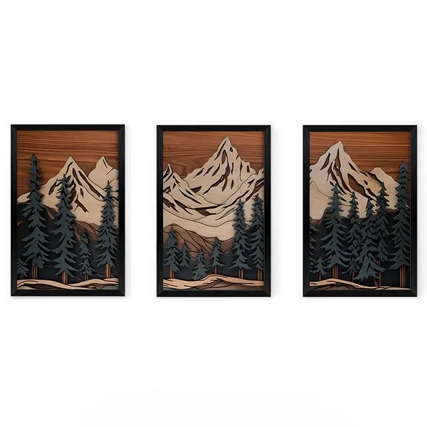 Tablou de canvas Wall art în frame Fortasia triptyque cu digital print, Multicolor, 33x48 cm